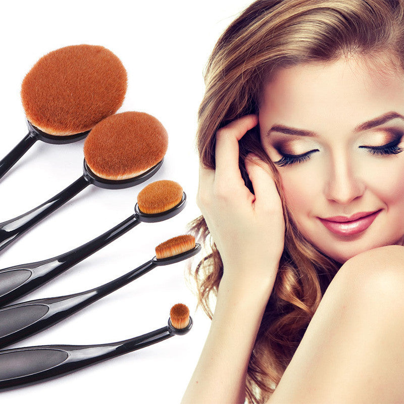 Online discount shop Australia - Black Makeup Brushes Oval Make Up Brushes 5 Pieces Professional Oval Brush Set Face Powder Cosmetic Makeup Brush Tools #84259