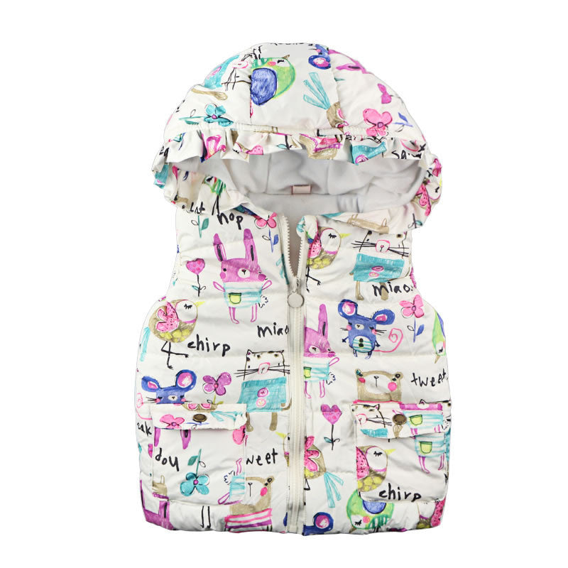 Online discount shop Australia - Children Clothing Outerwear & Coats Animal Graffiti Thick Princess Girls Vest Hooded Kids Jackets Baby Girl Warm Waistcoat