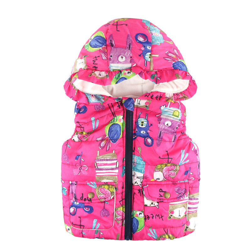 Online discount shop Australia - Children Clothing Outerwear & Coats Animal Graffiti Thick Princess Girls Vest Hooded Kids Jackets Baby Girl Warm Waistcoat