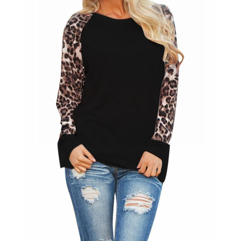 Online discount shop Australia - Fashion Women Casual Shirts Tops Long Sleeve Leopard Chiffon Patchwork Blouses