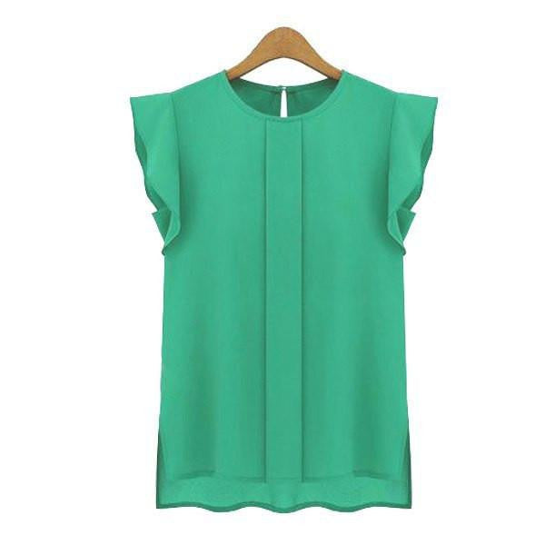 Womens Blouses Chiffon Clothing Lady Blouse/Shirt Fashion Ruffle Sleeveless 4 Colors Tops OL Blouse