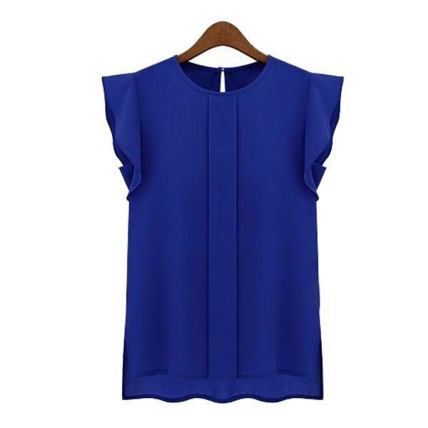 Womens Blouses Chiffon Clothing Lady Blouse/Shirt Fashion Ruffle Sleeveless 4 Colors Tops OL Blouse