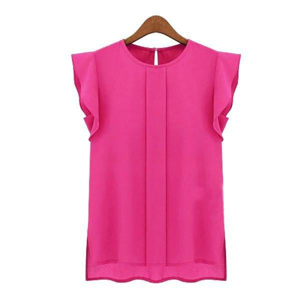 Womens Blouses Chiffon Clothing Lady Blouse/Shirt Fashion Ruffle Sleeveless 4 Colors Tops OL Blouse