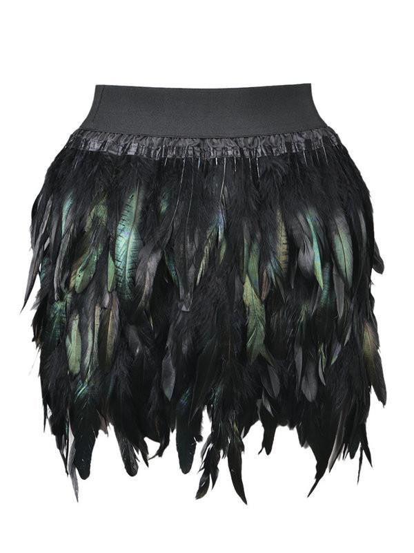 Women Feather Mini Skirt Elastic Waist High Street One Size Fits For XS-L