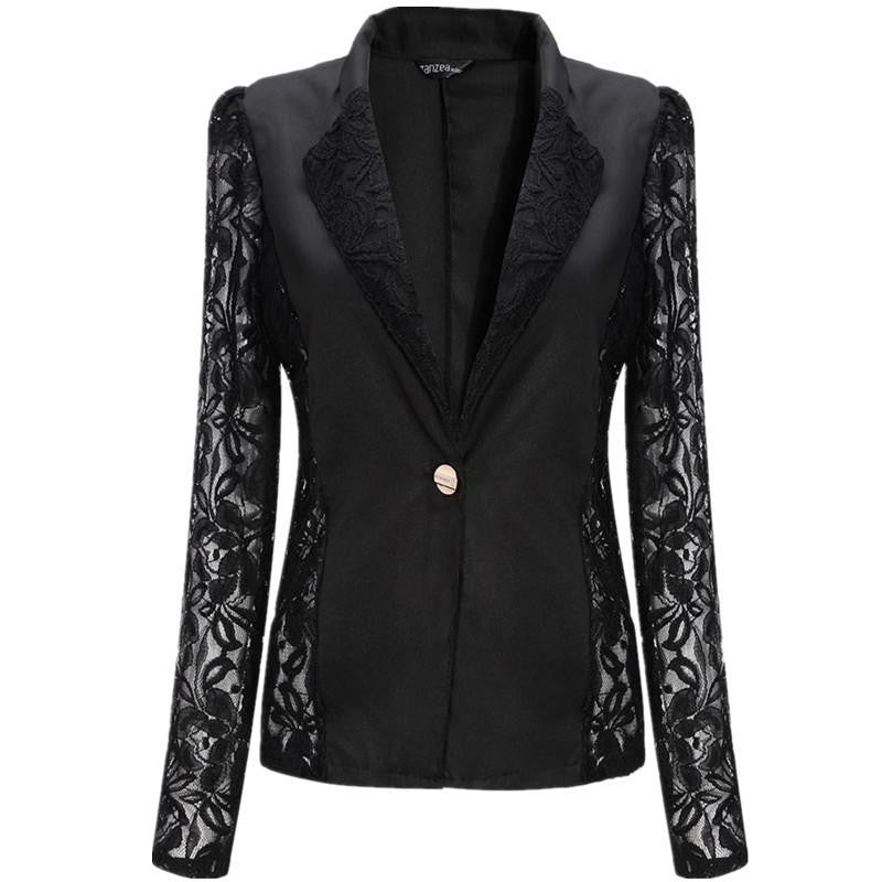 Online discount shop Australia - Fashion New Women Sheer Lace Floral Patchwork Slim OL Formal Blazer Suits Coat Jacket Tops Black White