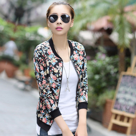 Online discount shop Australia - Fashion Baseball Floral Jacket Women Ditsy Print Zipper Varsity Outwear