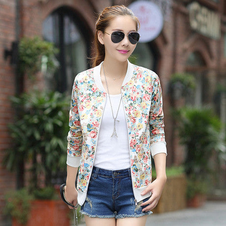 Online discount shop Australia - Fashion Baseball Floral Jacket Women Ditsy Print Zipper Varsity Outwear