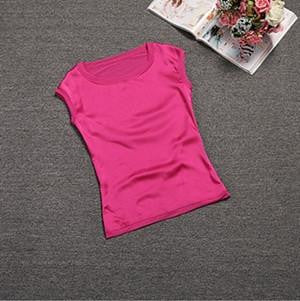 women blouses casual chiffon silk blouse slim sleeveless O-neck tops shirts solid 6 color Y048