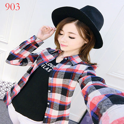 Online discount shop Australia - Fashion Plus Size Ladies Long Sleeve Casual Cotton Slim Plaid Shirt Women Tops Blouse Clothing Outerwear