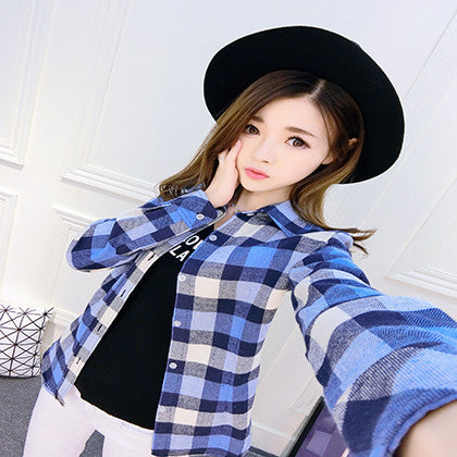 Online discount shop Australia - Fashion Plus Size Ladies Long Sleeve Casual Cotton Slim Plaid Shirt Women Tops Blouse Clothing Outerwear