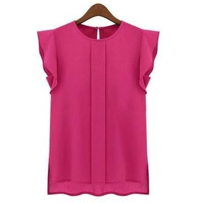 Women Blouses & Shirts Chiffon Clothing Ladies Blouse/Shirt Fashion Ruffle Short Sleeve 4 Colors Tops OL Blouse