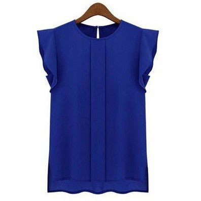 Women Blouses & Shirts Chiffon Clothing Ladies Blouse/Shirt Fashion Ruffle Short Sleeve 4 Colors Tops OL Blouse