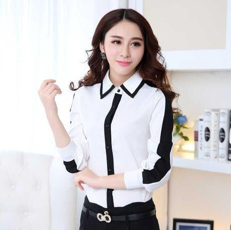 Women Chiffon Blouses Style Long Sleeve Casual Patchwork Buttons Black And White Shirt Women Tops