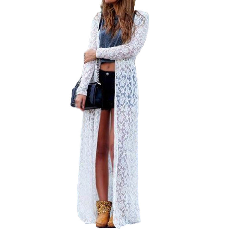 Online discount shop Australia - New  Fashion Women Lace Crochet Long Sleeve Beach Open Kimono Cardigan Long Blouses Tops Plus Size