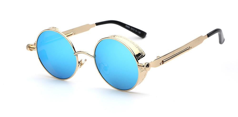 TOTAL Gothic Sunglasses Men Steampunk Round Metal Frame Sun Glasses Pink Mirror Eyewear Brand High UV400