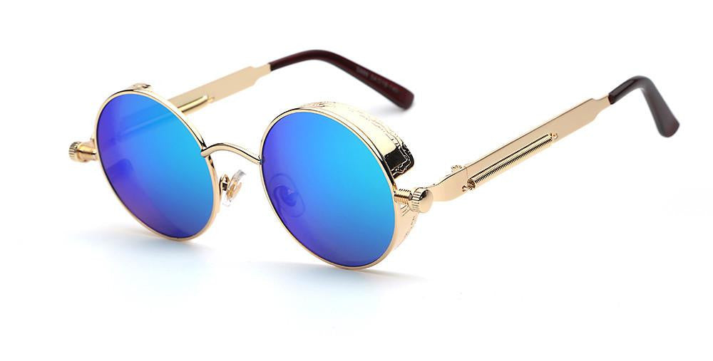 TOTAL Gothic Sunglasses Men Steampunk Round Metal Frame Sun Glasses Pink Mirror Eyewear Brand High UV400