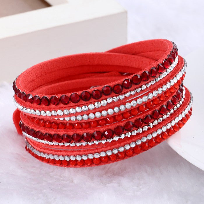 Leather Bracelet Rhinestone Crystal Bracelet Wrap Multilayer bracelets for women pulseras mulher Jewelry