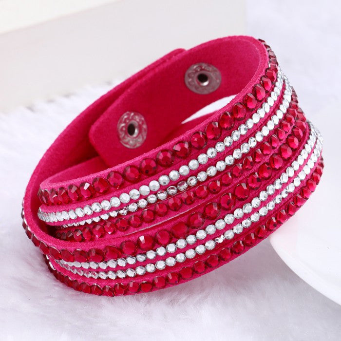 Leather Bracelet Rhinestone Crystal Bracelet Wrap Multilayer bracelets for women pulseras mulher Jewelry
