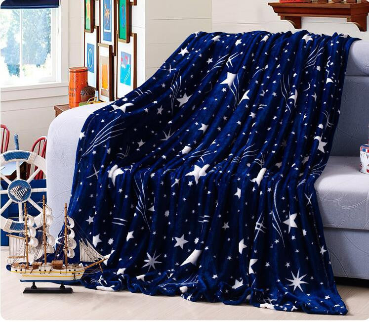 Online discount shop Australia - High Density Super Soft Flannel Blanket to on for the sofa bed textile cute plush wool blue green stars boys blanket