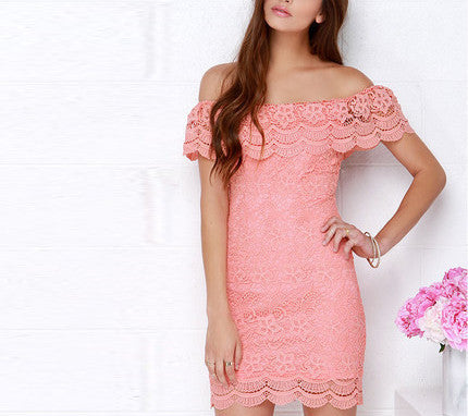 Online discount shop Australia - HYH HAOYIHUI Brand New Summer Fashion Women Modern Design Lace Dress Slash Neck Collar Pretty Hollow Mini Dress