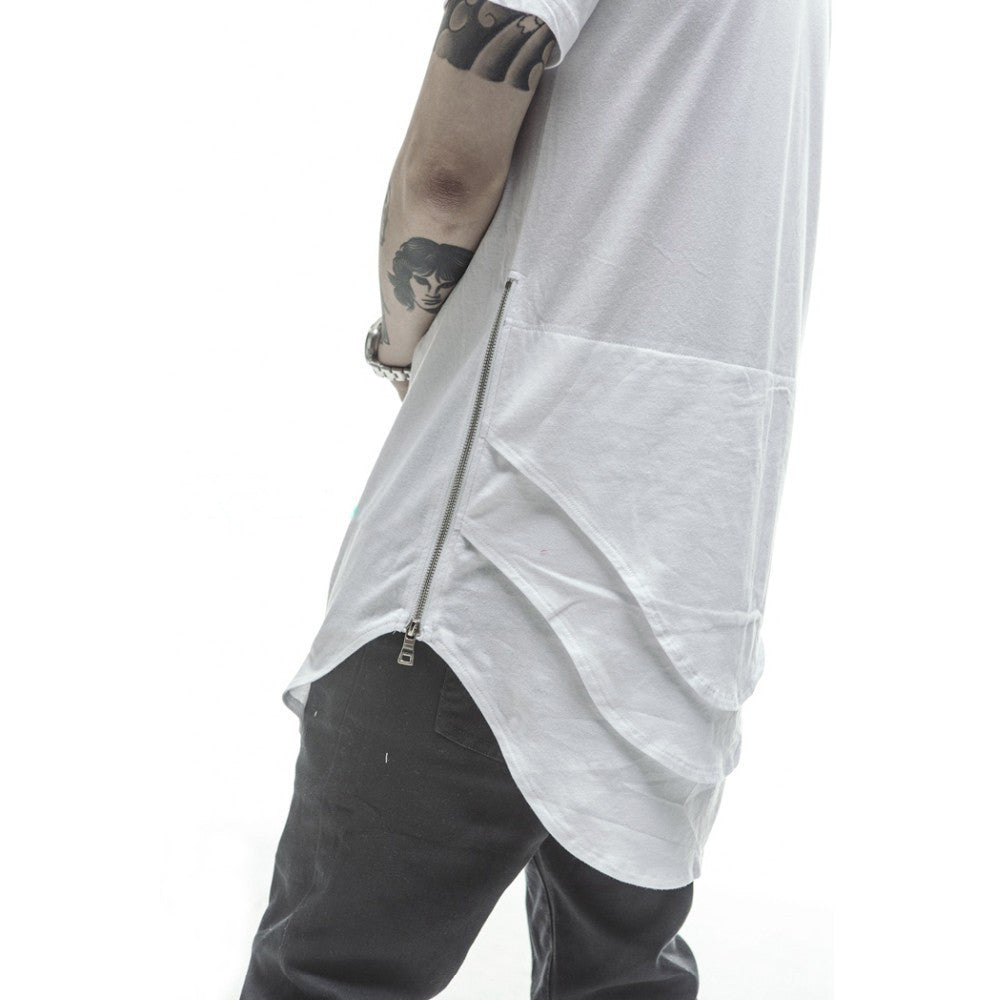 Online discount shop Australia - Justin Bieber Extended T shirt Mens Fishtail Multi Fold Curved Hem Side Zipper Short Sleeve Longline T shirts Hip Hop KANYE