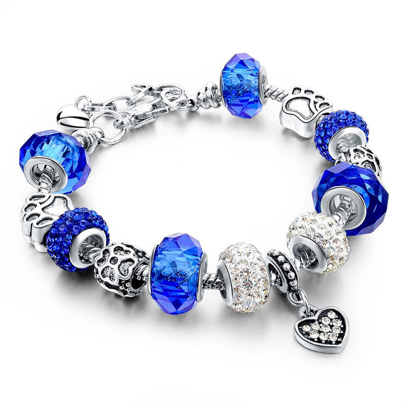 Online discount shop Australia - European Style Authentic Tibetan Silver Blue Crystal Charm Bracelet for Women Original DIY Beads Jewelry Christmas Gift