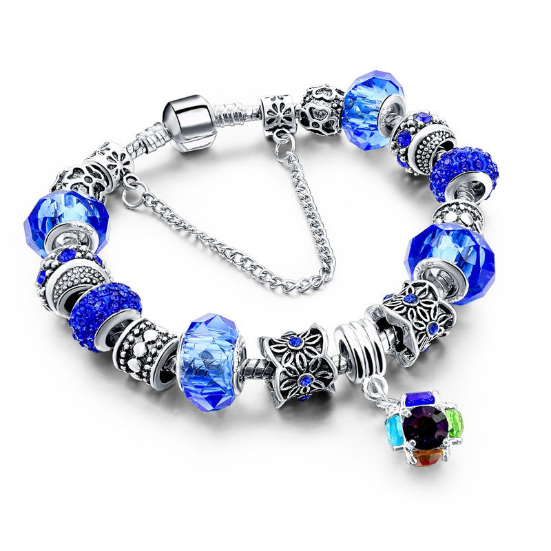 Online discount shop Australia - European Style Authentic Tibetan Silver Blue Crystal Charm Bracelet for Women Original DIY Beads Jewelry Christmas Gift