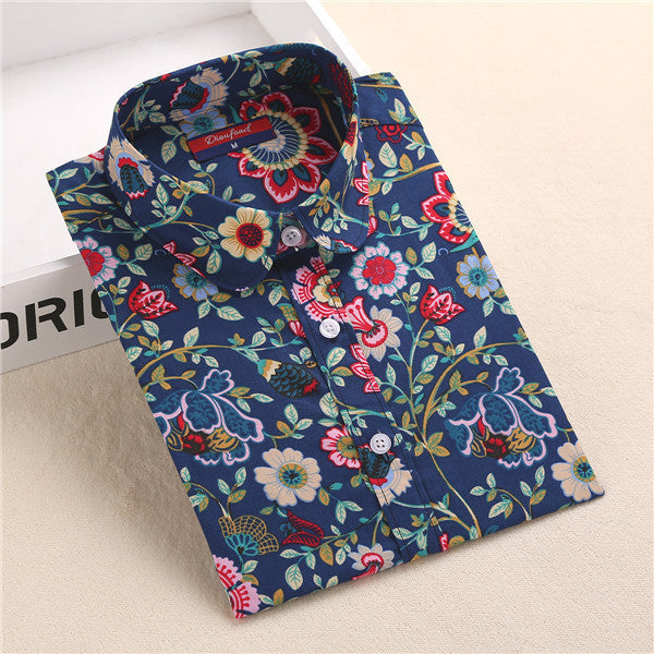 Online discount shop Australia - Floral Blouse Shirt Women Long Sleeve Tops Cotton Shirts White Navy Blouses Small Flower