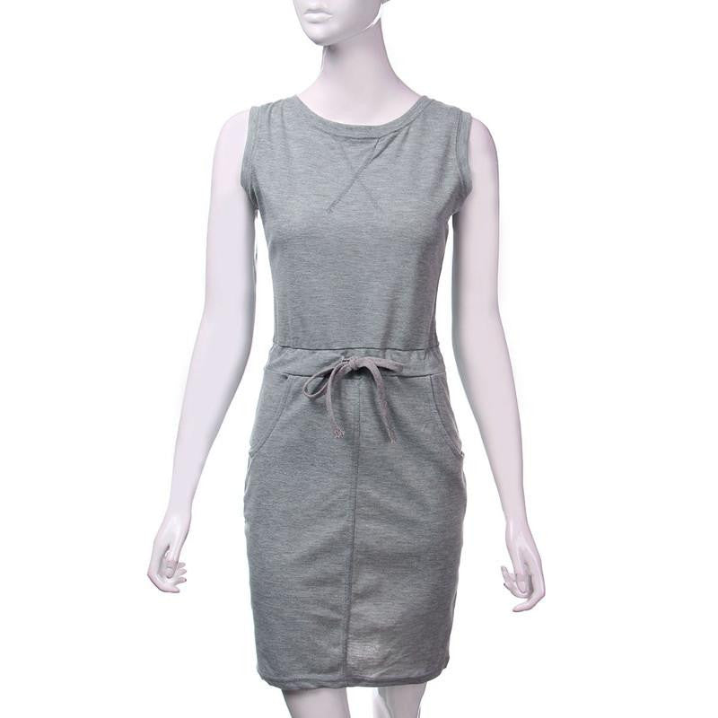 Women Ladies Pencil Dress Casual O Neck Sleeveless Slim Empire Vest Dress Plus Size S-4XL