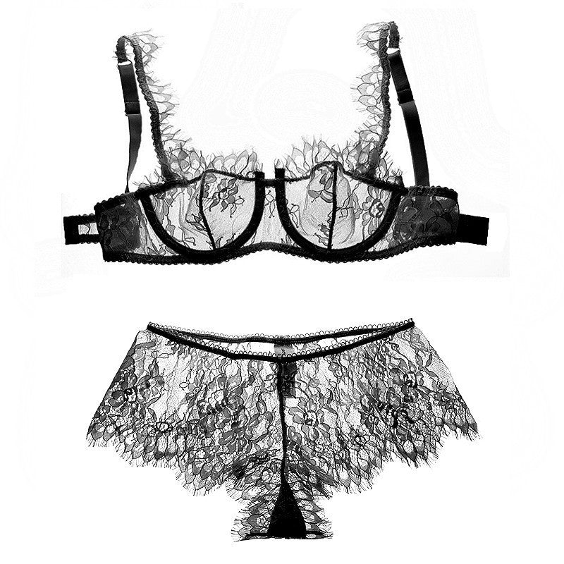 Online discount shop Australia - Fashion eyelash lace sexy thin transparent lace bra set underwear women set perspectivity plus size bras and panties