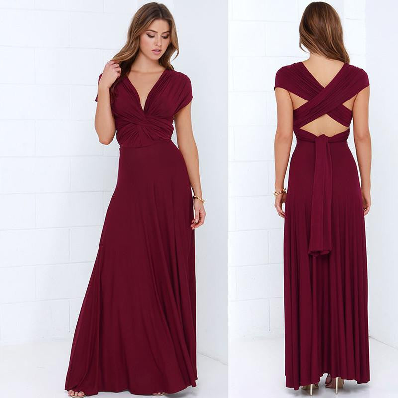 ZKY Summer Women Maxi Dress Red Beach Long Dress Multiway Bridesmaids Convertible Wrap Dresses Robe Longue Femme