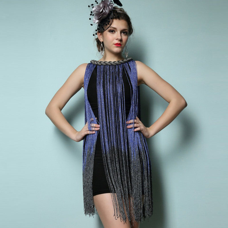 Draping Costume Metal Halter-neck Gradient Tassel Dresses Women Clothi Draping Costume Metal Halter-neck Gradient Tassel Dresses Women Clothi