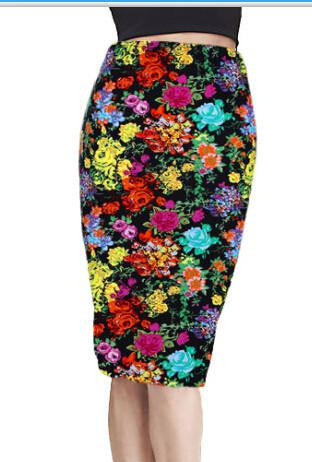 Summer Women's Pencil Skirt High Waist Floral Printing Midi Skirt 21 Colors