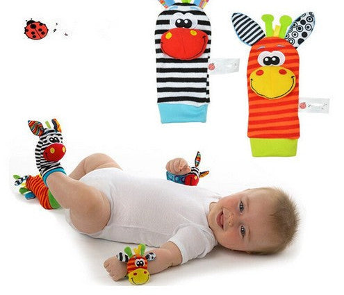 Infant Baby Kids Sock And Wrist Rattles Cute Intellectual Developmental Toys Animal 4Pcs(2Pcs Socks+2Pcs Wrists)