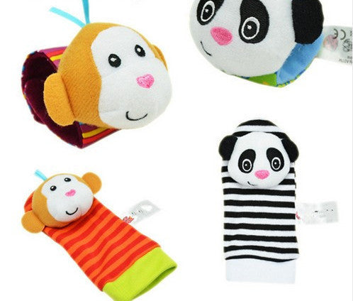 Infant Baby Kids Sock And Wrist Rattles Cute Intellectual Developmental Toys Animal 4Pcs(2Pcs Socks+2Pcs Wrists)
