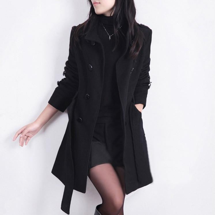 Women Trench Woolen Coat Slim Double Breasted Overcoat Coats Long Outerwear for Women QB323