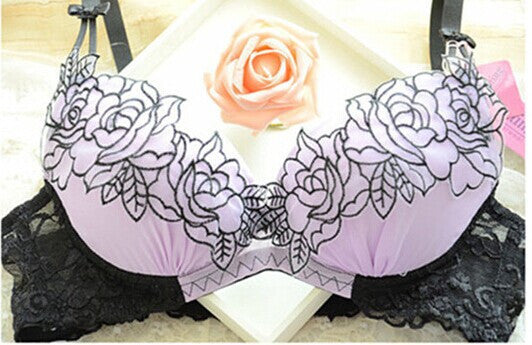 Online discount shop Australia - Embroidery sweet sexy deep V-neck adjustable push up lace to collect the furu young girl bra underwear set