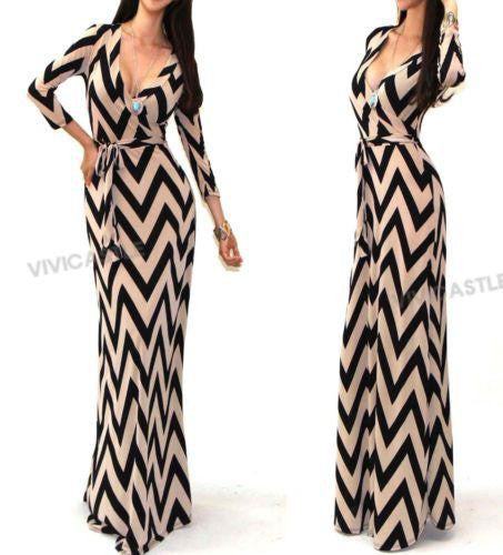 Women Maxi dresses V-neck striped dress three quarter sleeve long Nightclub dress 922 DX