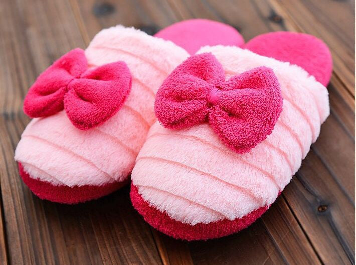 Online discount shop Australia - Home slippers Factory Direct Pantufas Large Bow Love Slippers Women Warm Cotton Fabric Slippers Indoor Home Floor Shoes