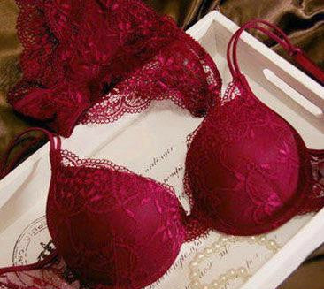 Online discount shop Australia - hot Pop transparent floral lace bra & brief sets thin cup leisure sexy deep-V push up women underwear bra set