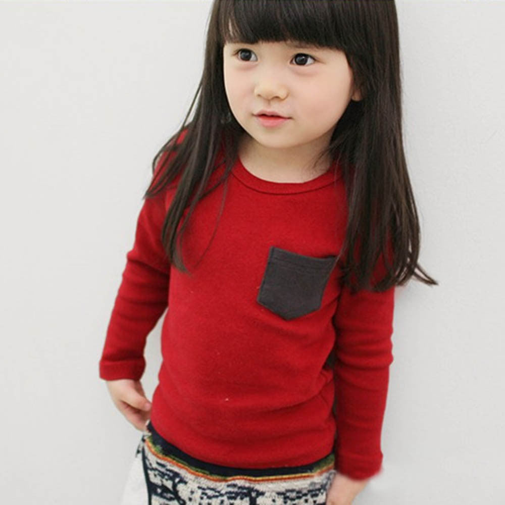 Online discount shop Australia - Baby Kids Long Sleeve Crewneck T-shirt Pocket Decor Boy Girl Shirt Clothes 2-7 Y
