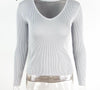 Simplee Elegant halter knitted sweater white short pullover women tops Slim v neck black jumper casual pull