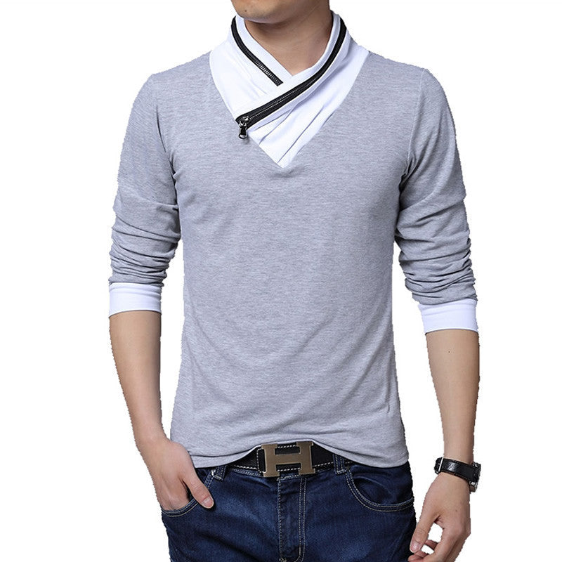 Online discount shop Australia - Fashion Brand Irregular Collar Slim Fit Long Sleeve T Shirt Men Trend Casual Men T-Shirt Cotton T Shirts M-5XL