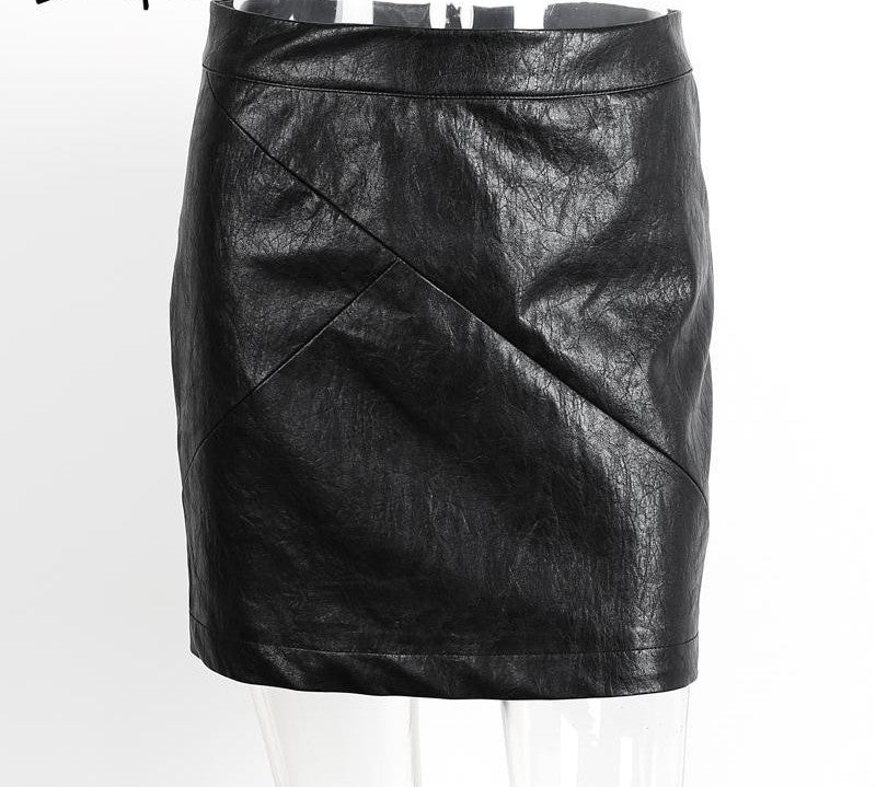 Online discount shop Australia - high waist classic faux leather skirt Chic slim bodycon pencil skirts Casual autumn black short skirt