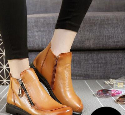Short Flat Heels Shoes Genuine Leather Martin Boots Side Zipper Women Ankle Boots Plus Size 41-43 ZK3.5