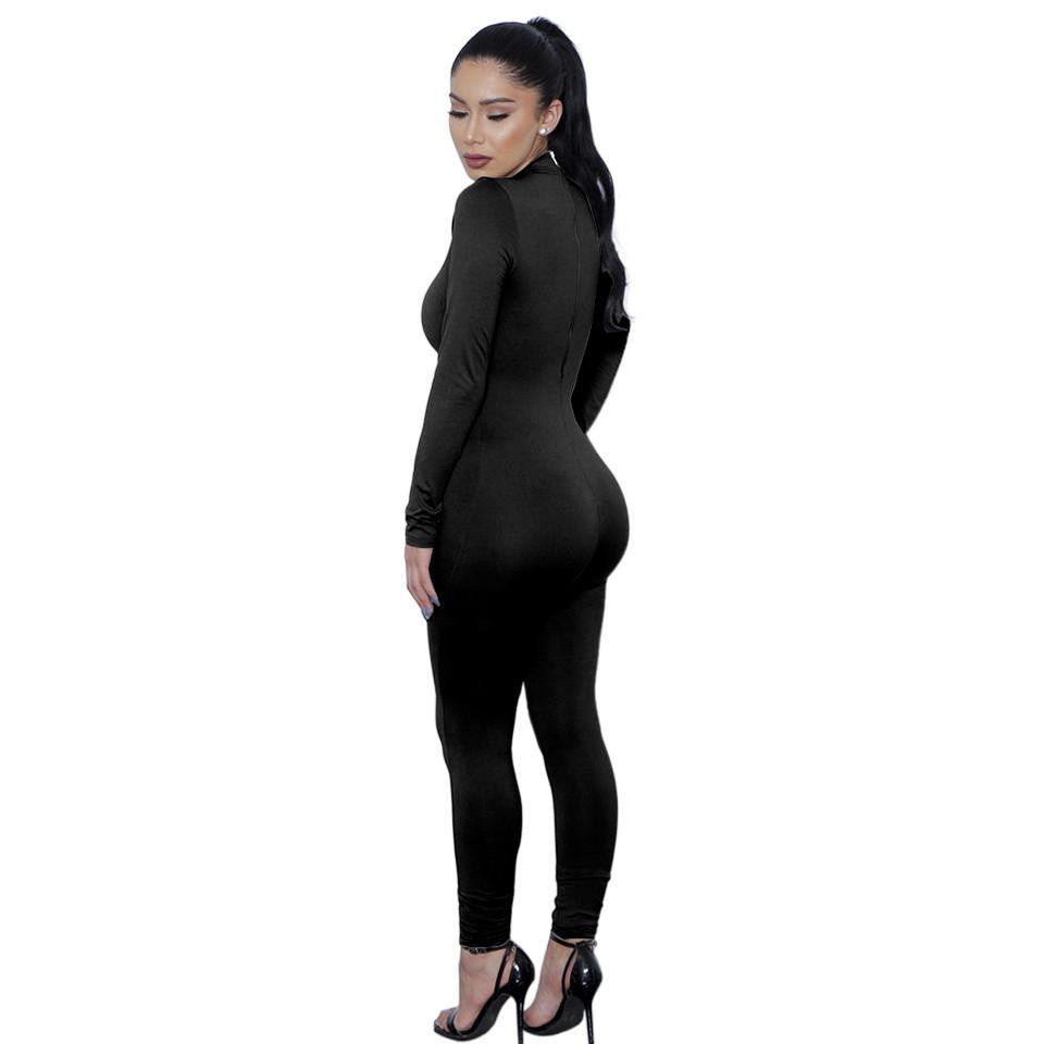 Tight Bodysuit Overalls Night Club Rompers Womens Jumpsuit Playsuit Bodycon Jumpsuit woman long Sleeve gray