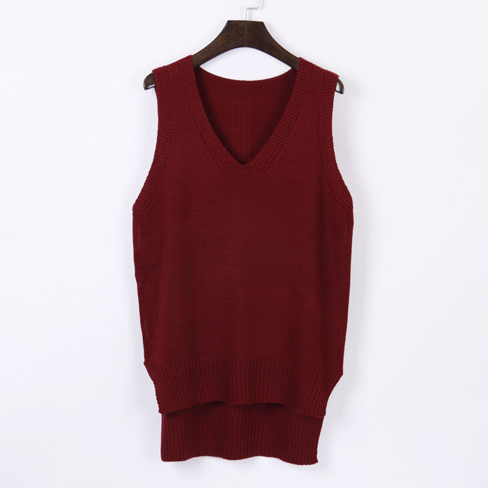 Online discount shop Australia - Loose sleeveless V neck knitted vest & dress women sweater all-match pullover full