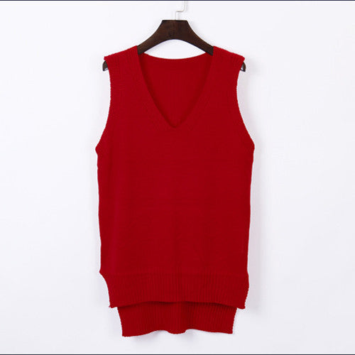 Online discount shop Australia - Loose sleeveless V neck knitted vest & dress women sweater all-match pullover full