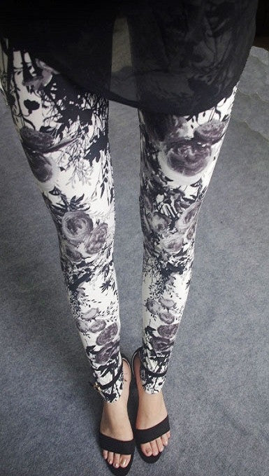 Fashion Casual Cotton BRUSHED Black Milk Leggings Pants Female Elastic Plaid Graffiti Leggings Trousers Women