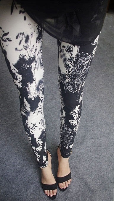 Fashion Casual Cotton BRUSHED Black Milk Leggings Pants Female Elastic Plaid Graffiti Leggings Trousers Women